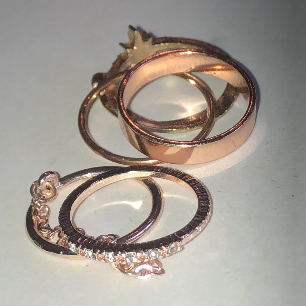 Gold Tone Celestial Ring Set - Sparkling Star & Moon Stackable Bands - Picture 4 of 5